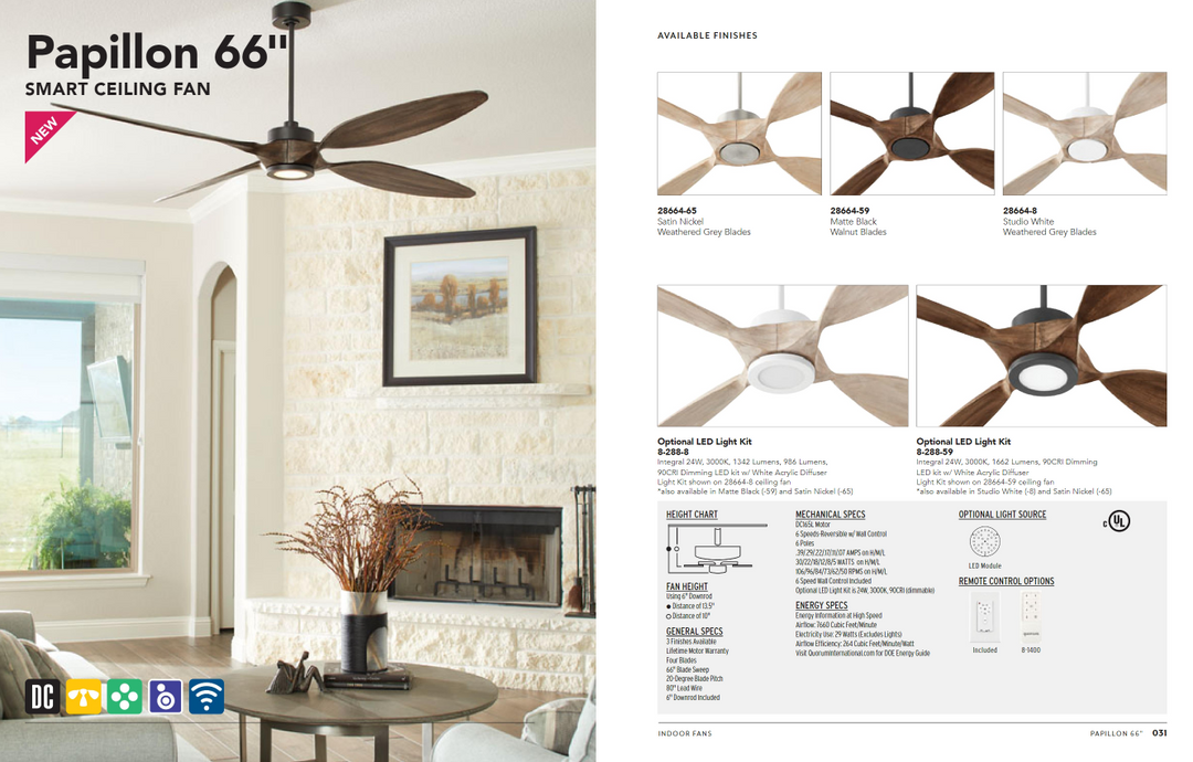 Quorum Fan Papillon Smart DC LED Ceiling Fan with Wall Control