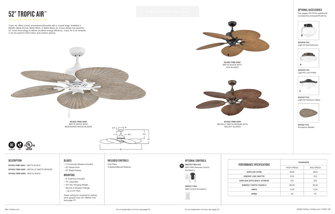 Hinkley Fan Tropic Air 52" Outdoor DC Pull Chain Ceiling Fan