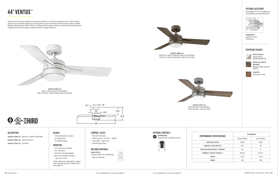 Hinkley Fan Ventus 16W LED Ceiling Fan with Hiro Control