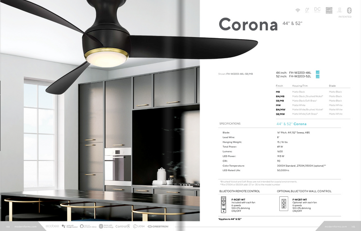 Modern Forms Fan Corona Smart Outdoor DC Flushmount Ceiling Fan with 19.5W CCT LED and Remote