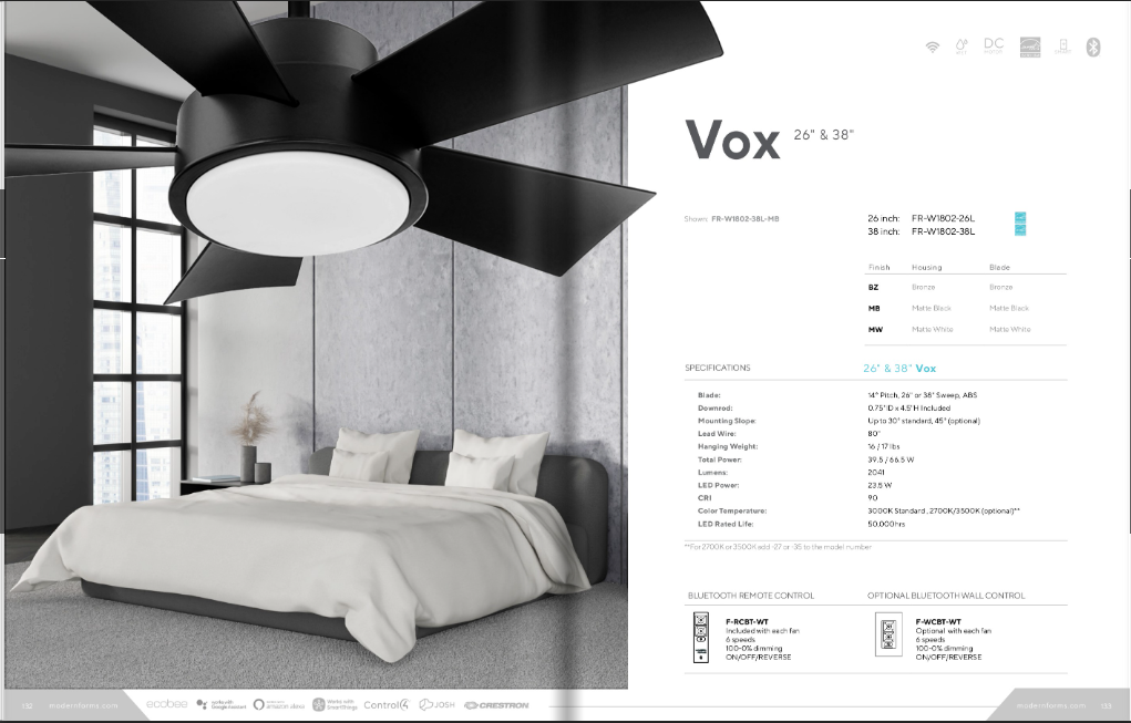 Modern Forms Fans Vox Smart Outdoor DC Ceiling Fan with 23.5W LED CCT LED and Remote