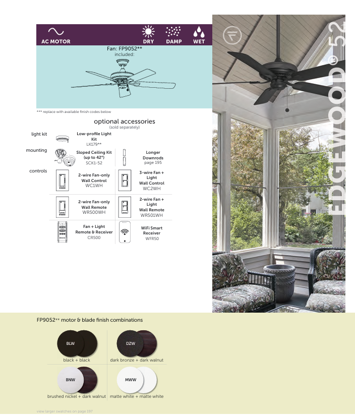 Fanimation Edgewood 52" AC Indoor/Outdoor Pull Chain Type Control Ceiling Fan