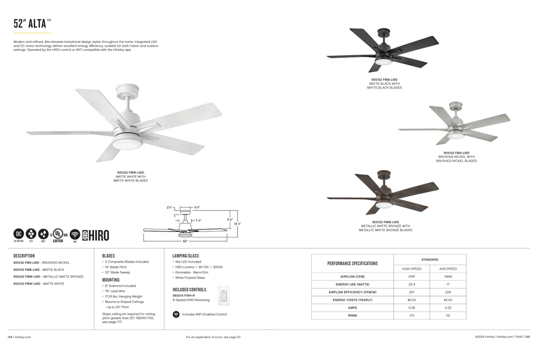 Hinkley Fan Alta 52" Smart Outdoor DC LED Ceiling Fan with Hiro Control