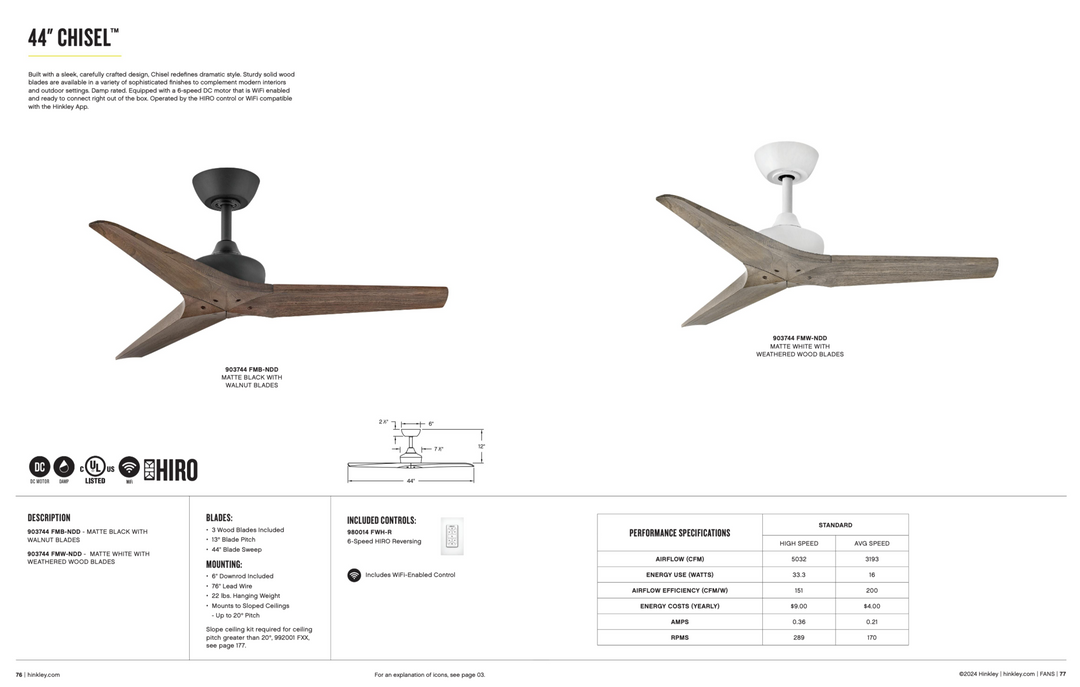 Hinkley Fan Chisel Smart Indoor/Outdoor DC Ceiling Fan with Hiro Control