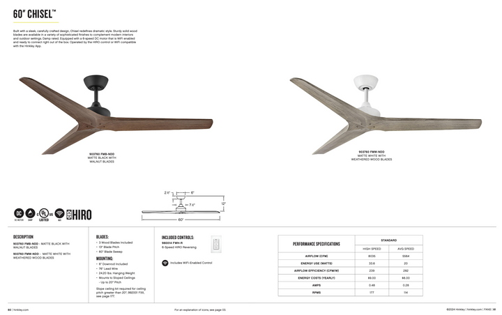 Hinkley Fan Chisel Smart Indoor/Outdoor DC Ceiling Fan with Hiro Control