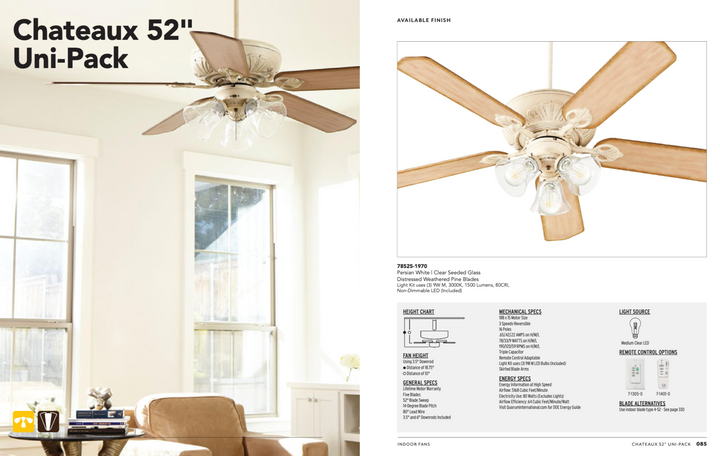 Quorum Chateaux 52" Indoor 3 Light 21W LED Pull Chain Ceiling Fan