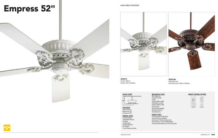 Quorum Empress 52" Indoor Pull Chain Ceiling Fan
