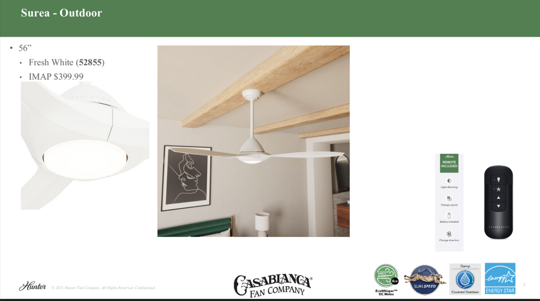 Casablanca Surea 56" DC Indoor/Outdoor Ceiling Fan with LED and Remote