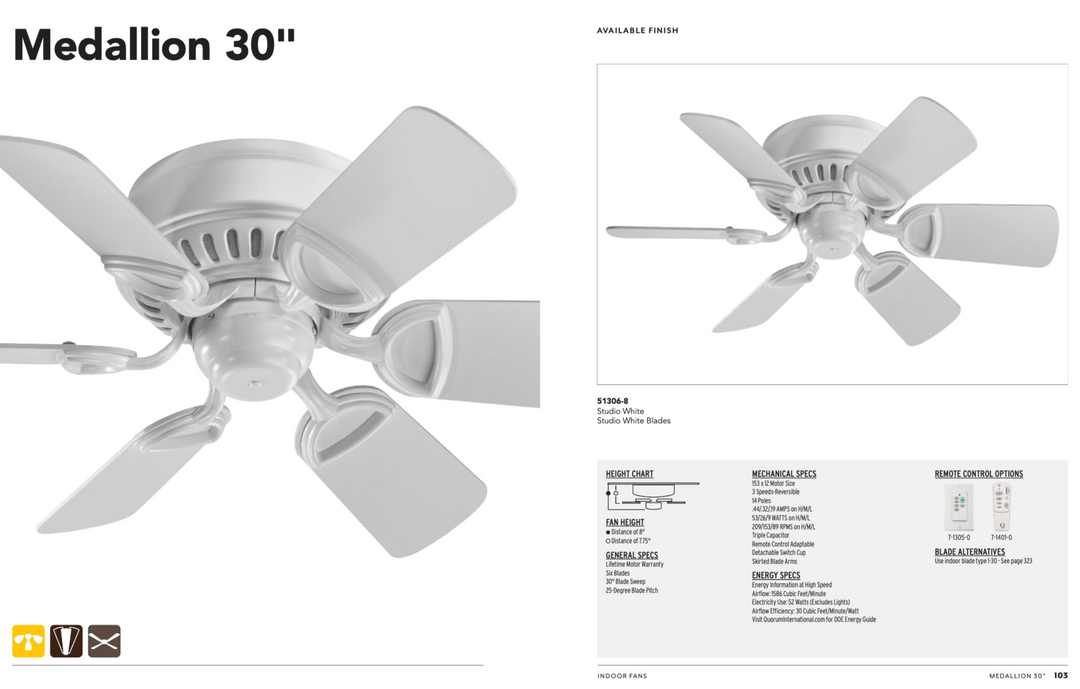 Quorum Medallion 30" Indoor Flushmount Pull Chain Ceiling Fan