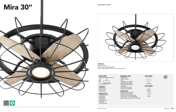 Quorum Mira 30" Indoor/Outdoor 18W LED DC Ceiling Fan with Wall Control