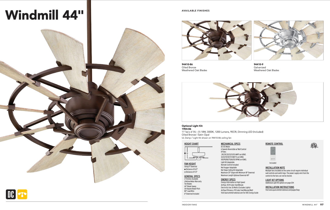 Quorum Windmill 44" Indoor DC Farmhouse Ceiling Fan with Remote