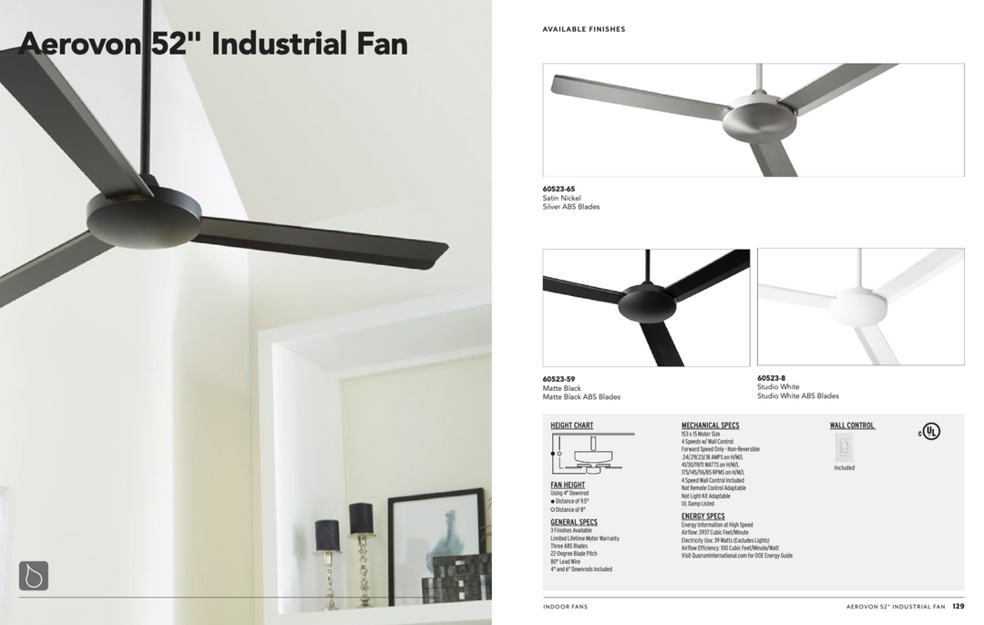 Quorum Aerovon Indoor/Outdoor Ceiling Fan with Wall Control