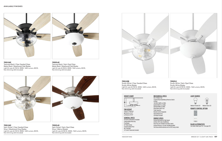 Quorum Breeze 52" Indoor 2 Light 14W Non Dimming LED Pull Chain Ceiling Fan