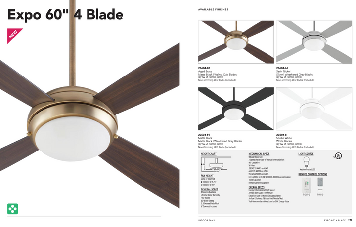 Quorum Expo 52" 4 Blade 18W LED Pull Chain Ceiling Fan