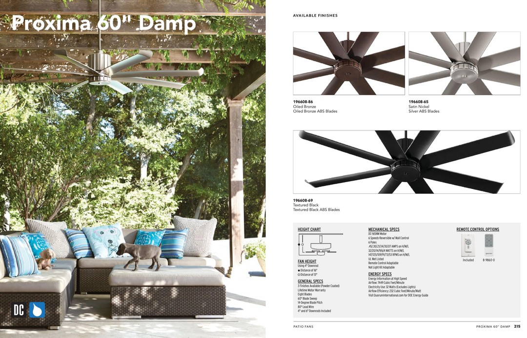 Quorum Fan Proxima Outdoor DC Patio Ceiling Fan with Wall Control