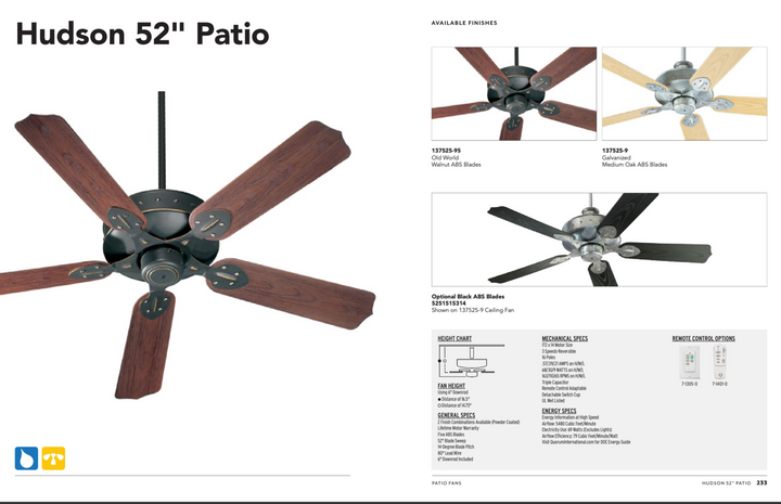 Quorum Hudson 52" Outdoor Pull Chain Patio Fan