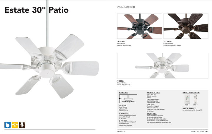 Quorum Estate 30" Outdoor Pull Chain Patio Fan