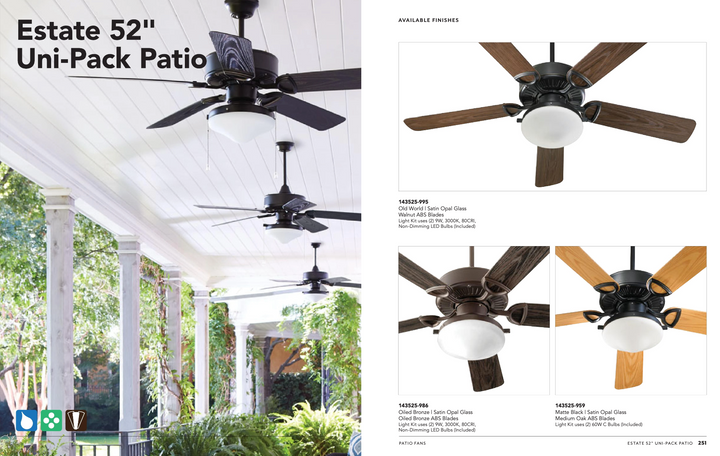 Quorum Estate 52" Outdoor Pull Chain Fan with 18W non dimming LED Light