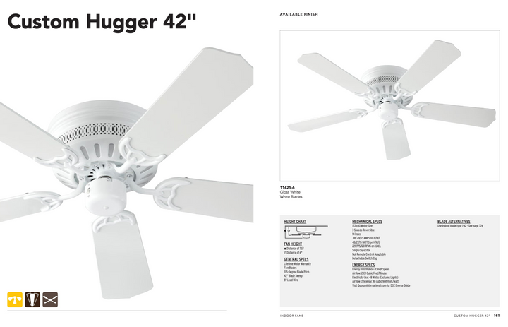 Quorum Custom Hugger 42" Pull Chain Ceiling Fan in Gloss White