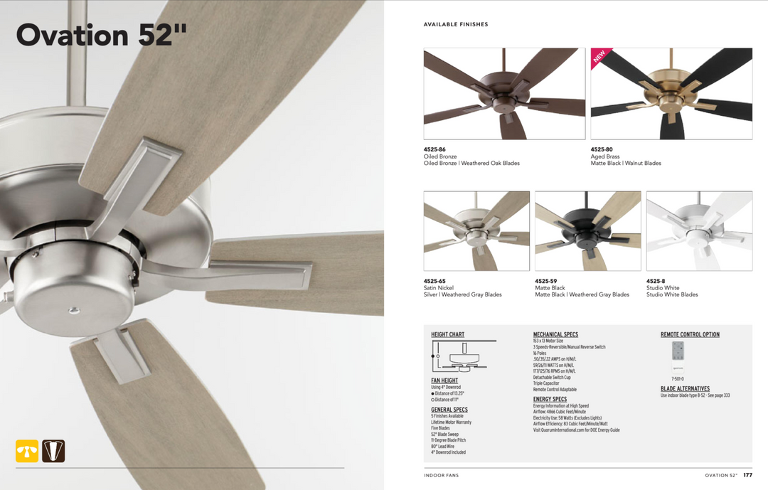 Quorum Ovation 52" Indoor Pull Chain Ceiling Fan