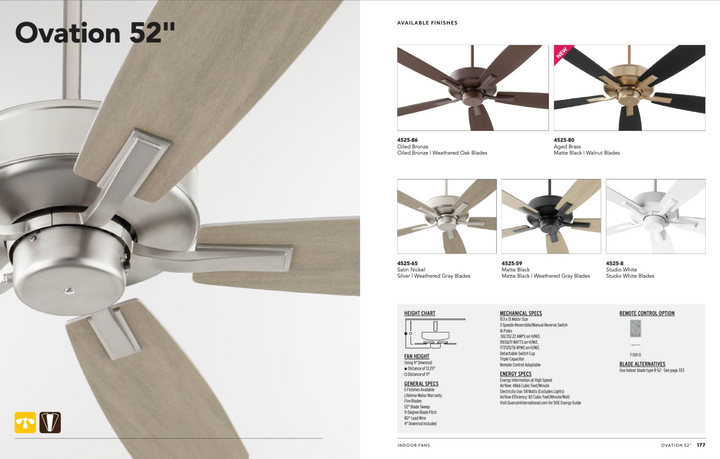 Quorum Ovation 52" Indoor Pull Chain Ceiling Fan