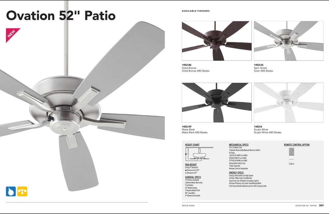 Quorum Ovation 52" Outdoor Pull Chain Patio Fan