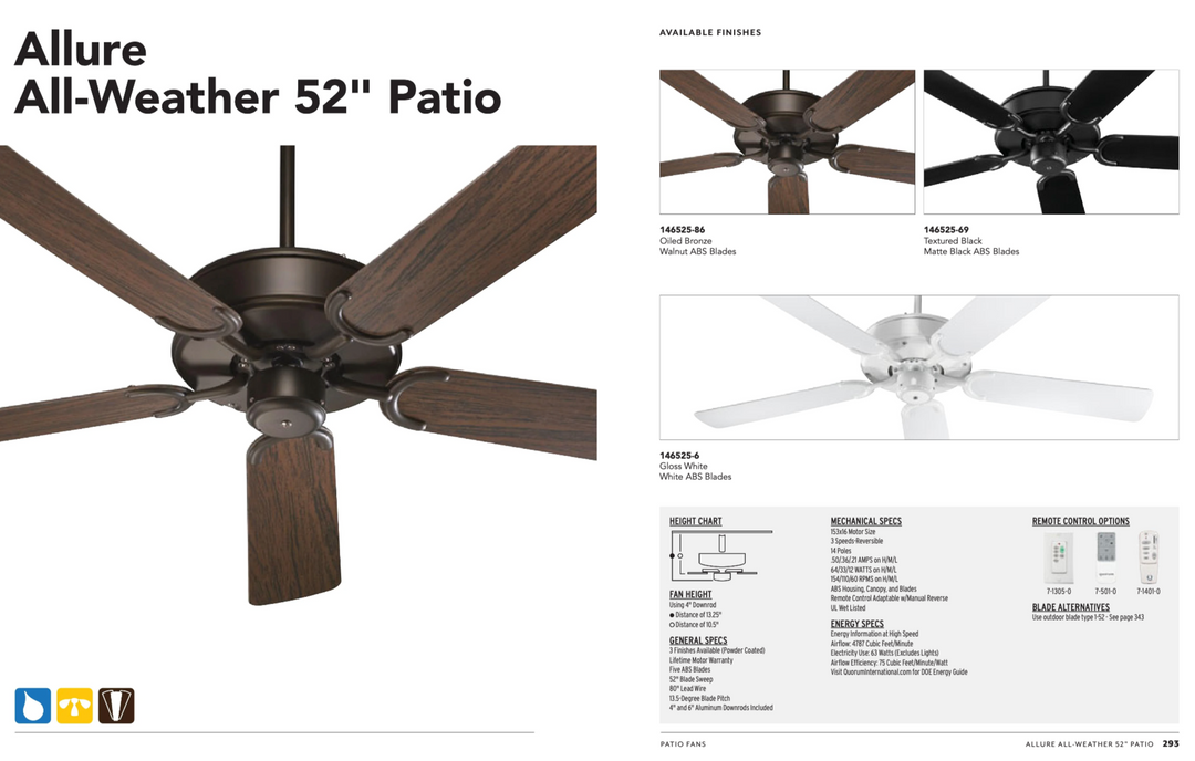 Quorum Allure All Weather 52" Outdoor Pull Chain Patio Fan