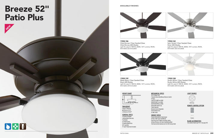 Quorum Breeze 52" Patio Plus Outdoor 18W LED Patio Pull Chain Ceiling Fan