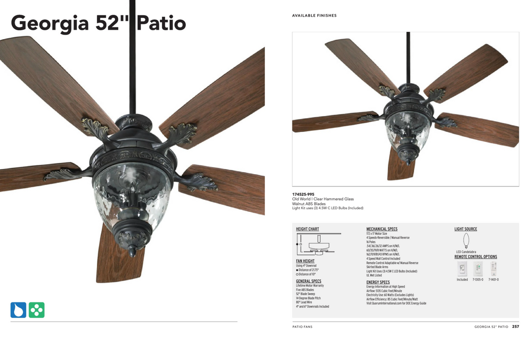 Quorum Georgia 52"Outdoor LED Patio Fan in Old World