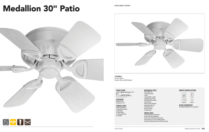 Quorum Medallion 30" Indoor/Outdoor Flushmount Pull Chain Patio Fan