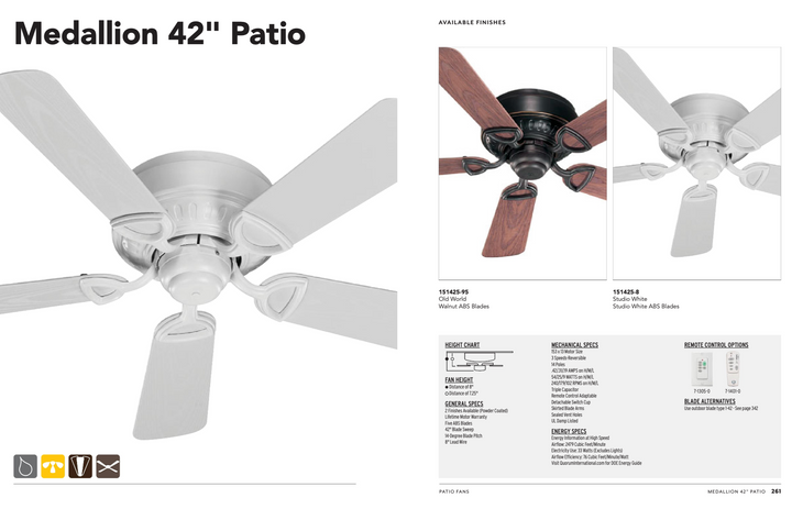 Quorum Medallion 42" Indoor/Outdoor Flushmount Pull Chain Patio Fan