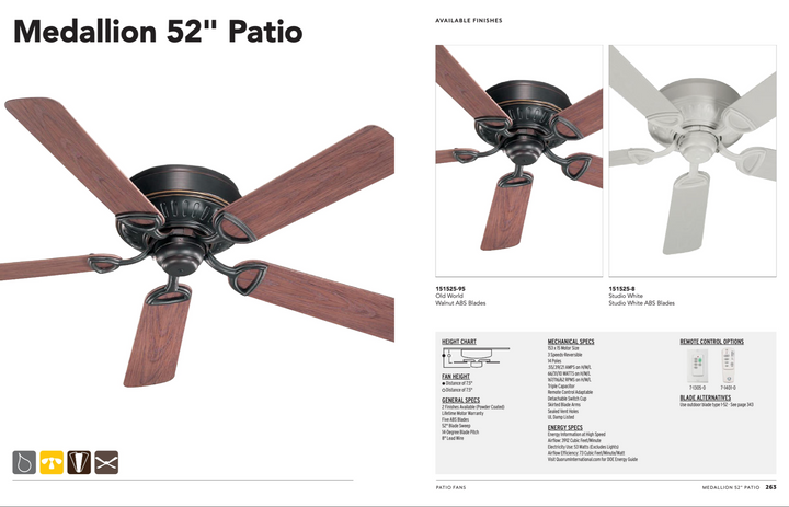 Quorum Medallion 52" Indoor/Outdoor Flushmount Pull Chain Patio Fan