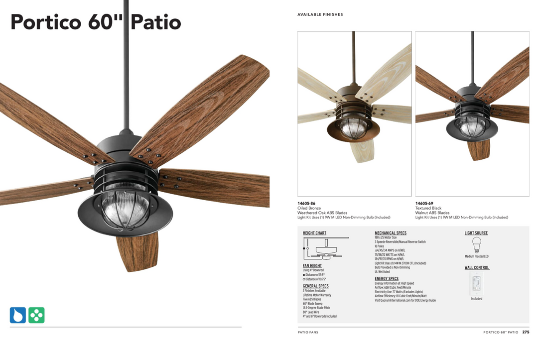 Quorum Portico 60" Outdoor 9W LED Patio Fan with Wall Control