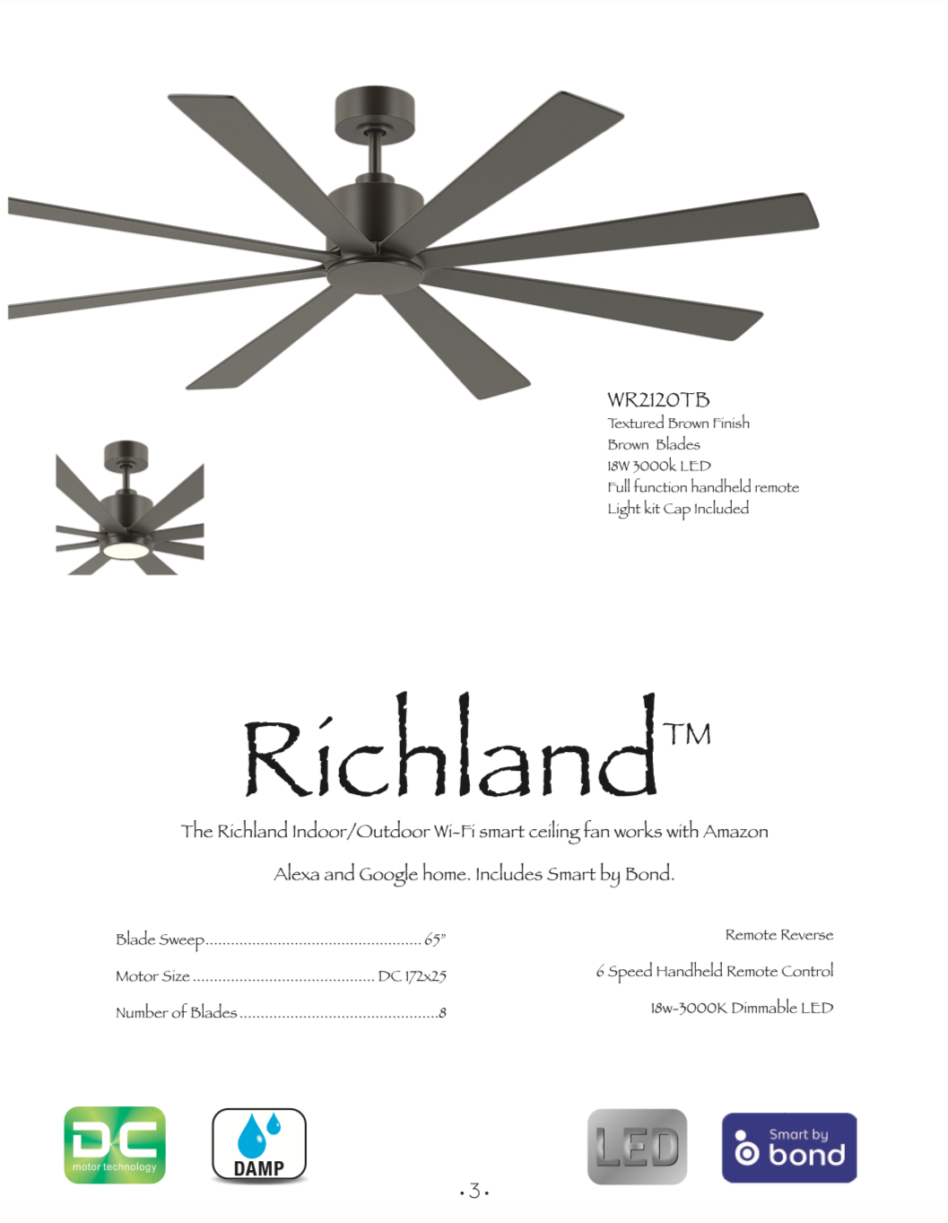 Wind River Richland 65" Smart Indoor/Outdoor DC 18W LED Ceiling Fan