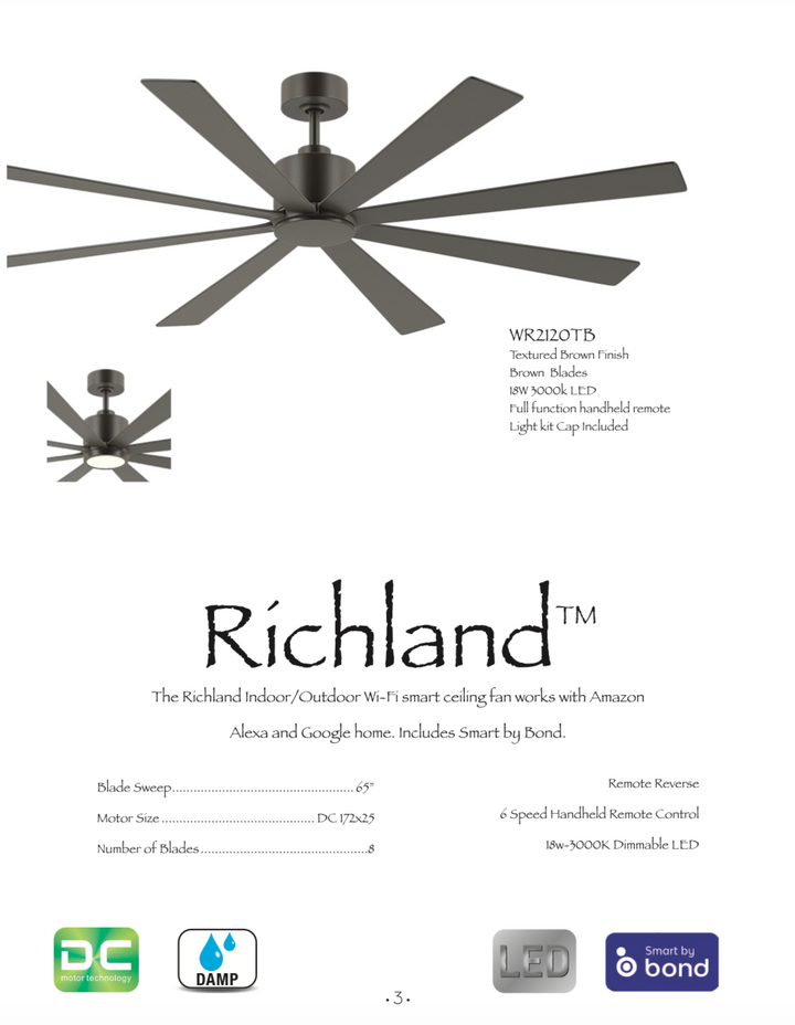 Wind River Richland 65" Smart Indoor/Outdoor DC 18W LED Ceiling Fan