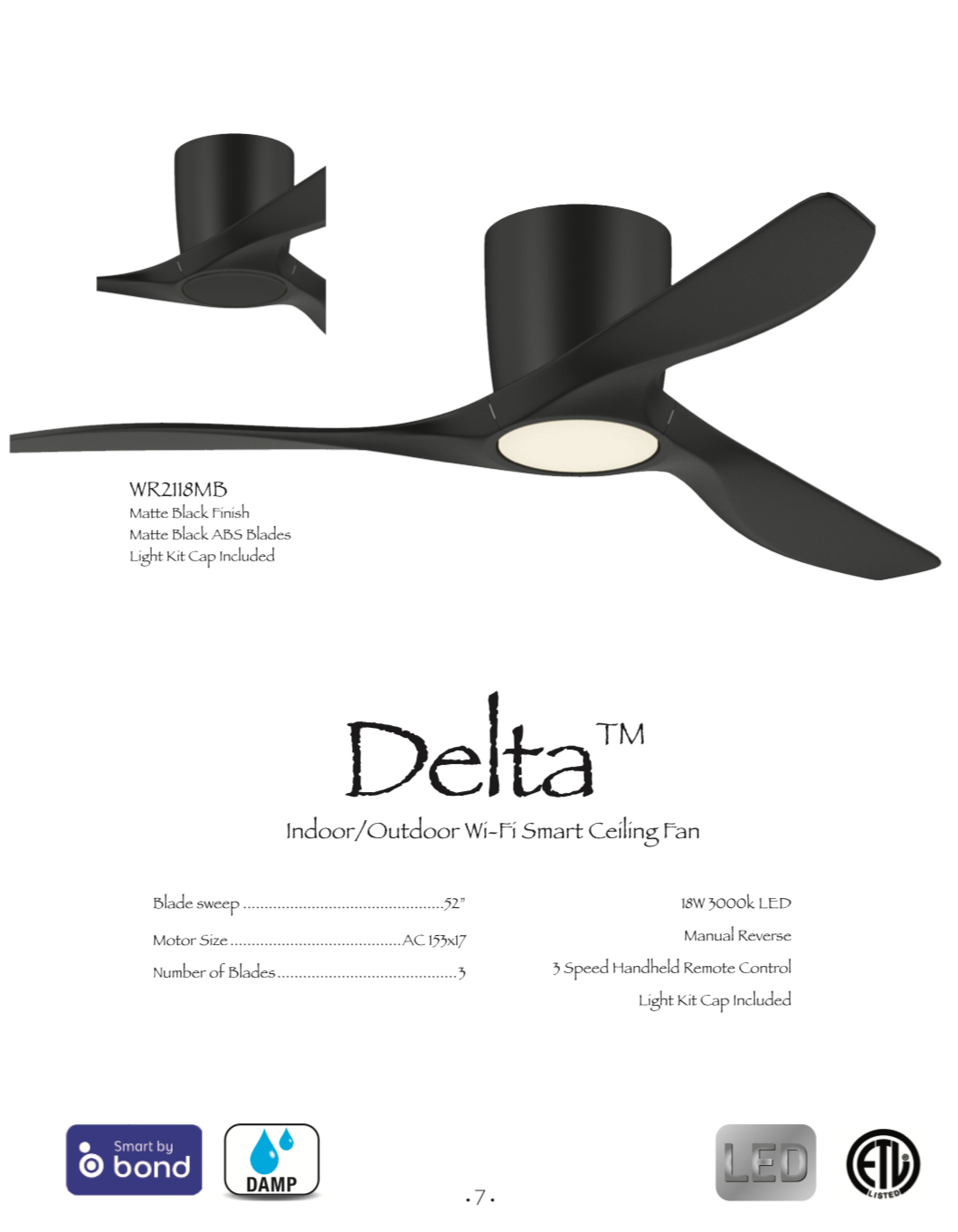 Wind River Delta 52" Smart Indoor/Outdoor 18W LED Hugger Ceiling Fan with Remote