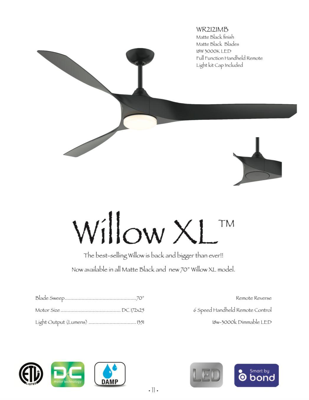 Wind River Willow XL 70" Smart Indoor/Outdoor DC 18W LED Ceiling Fan with Remote