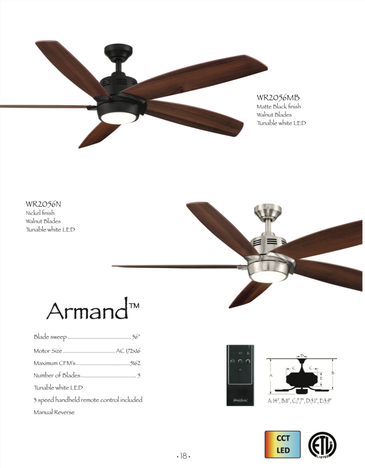 Wind River Armand 56" Ceiling Fan with CCT 14W LED and Remote