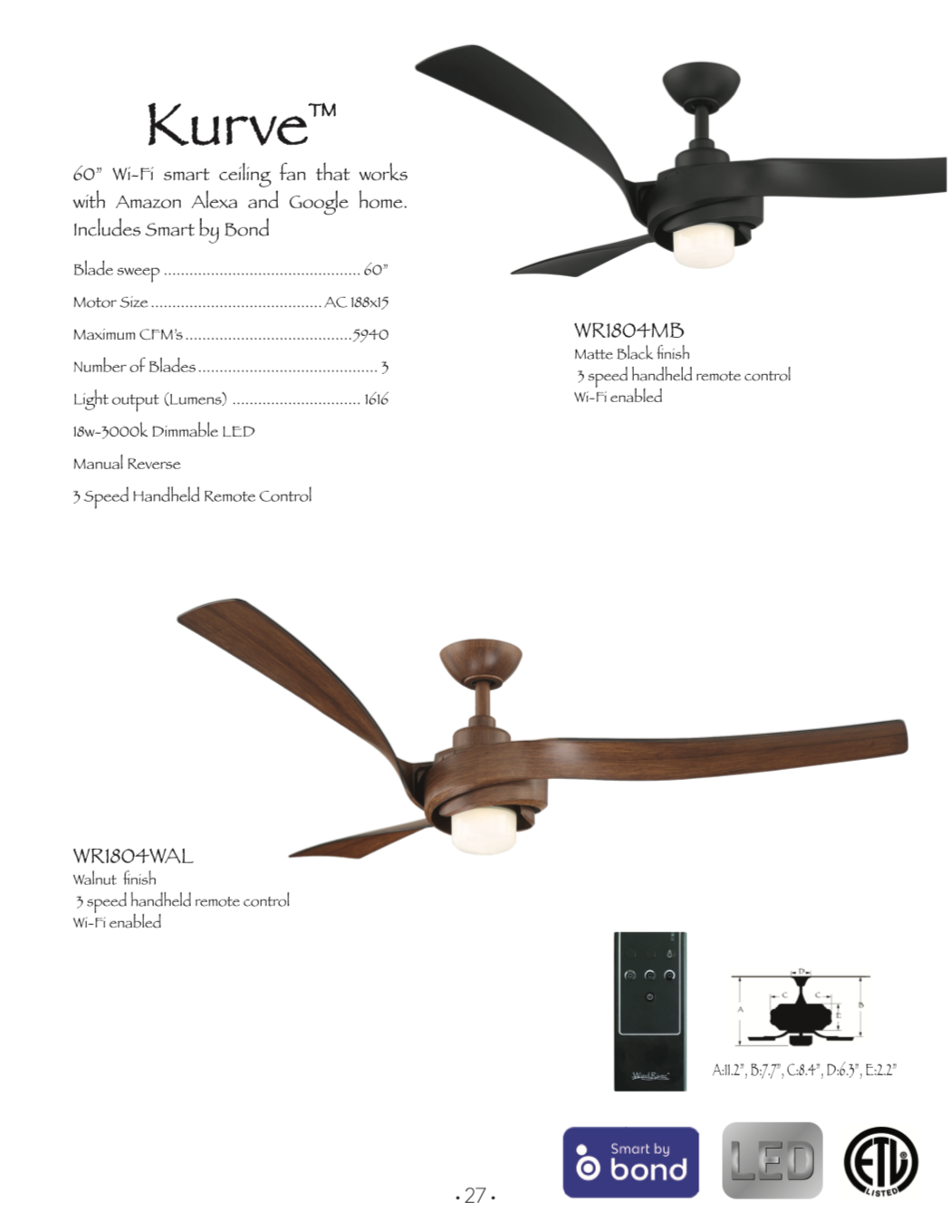 Wind River Kurve 60" Smart 17W LED Ceiling Fan with Remote