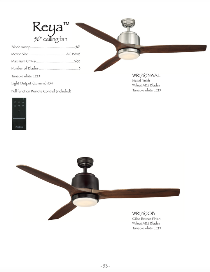 Wind River Reya 56" Ceiling Fan with CCT 17W LED and Remote