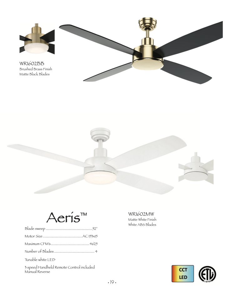 Wind River Aeris 52" Ceiling Fan CCT 17W LED with Remote