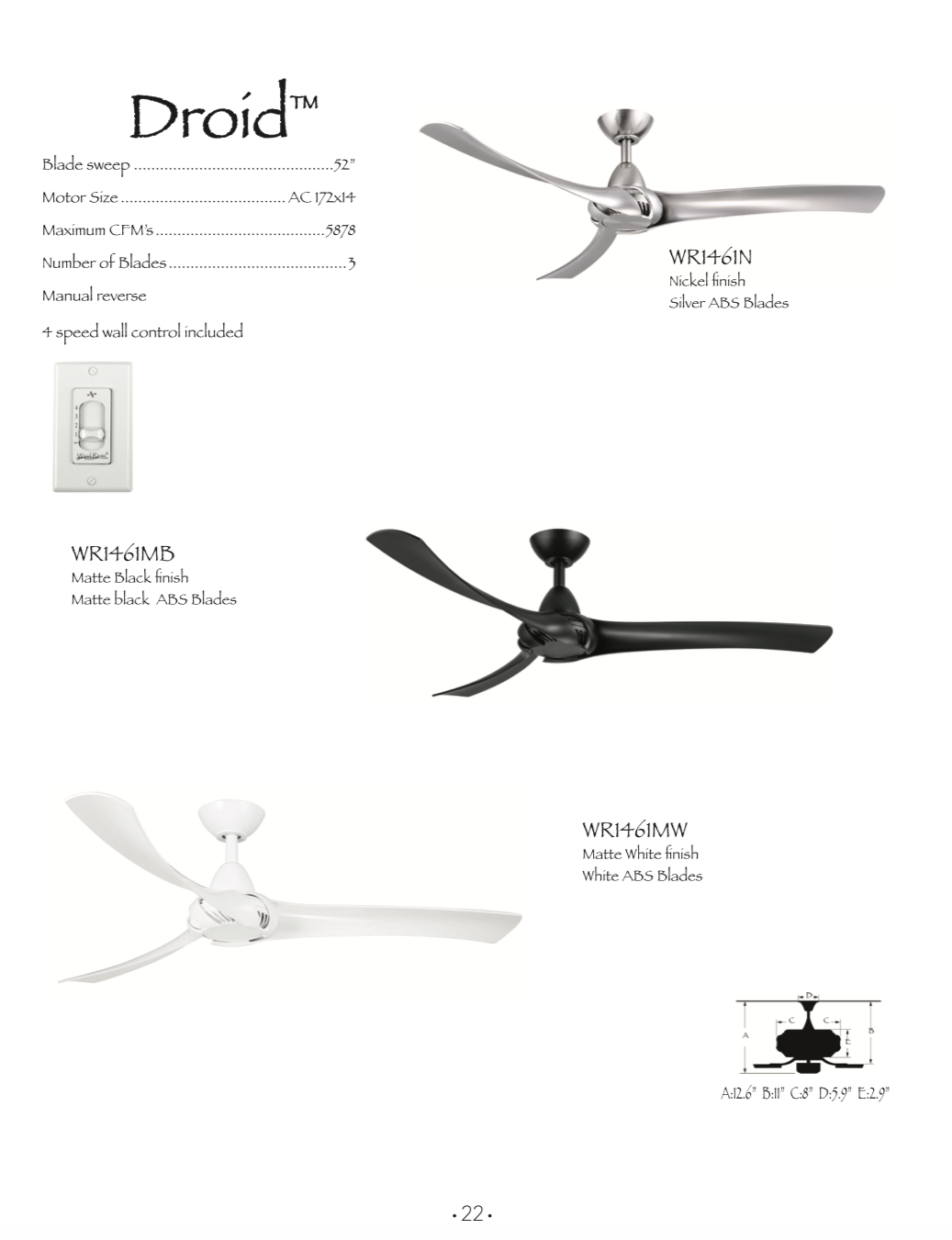 Wind River Droid 52" Ceiling Fan with Wall Control