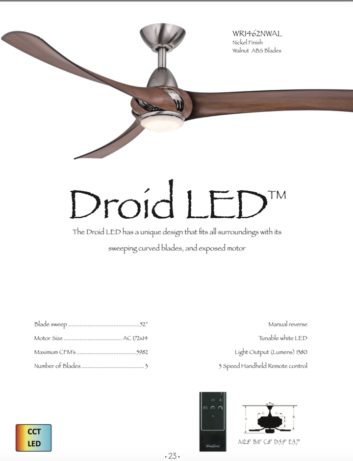 Wind River Droid LED 52" Ceiling Fan with 17W CCT LED and Remote