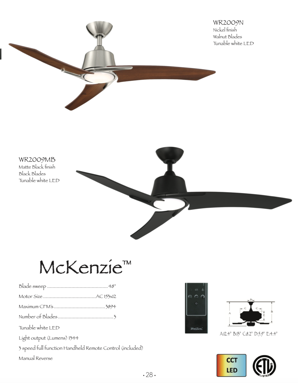 Wind River McKenzie 48" Ceiling Fan with CCT 14W LED and Remote