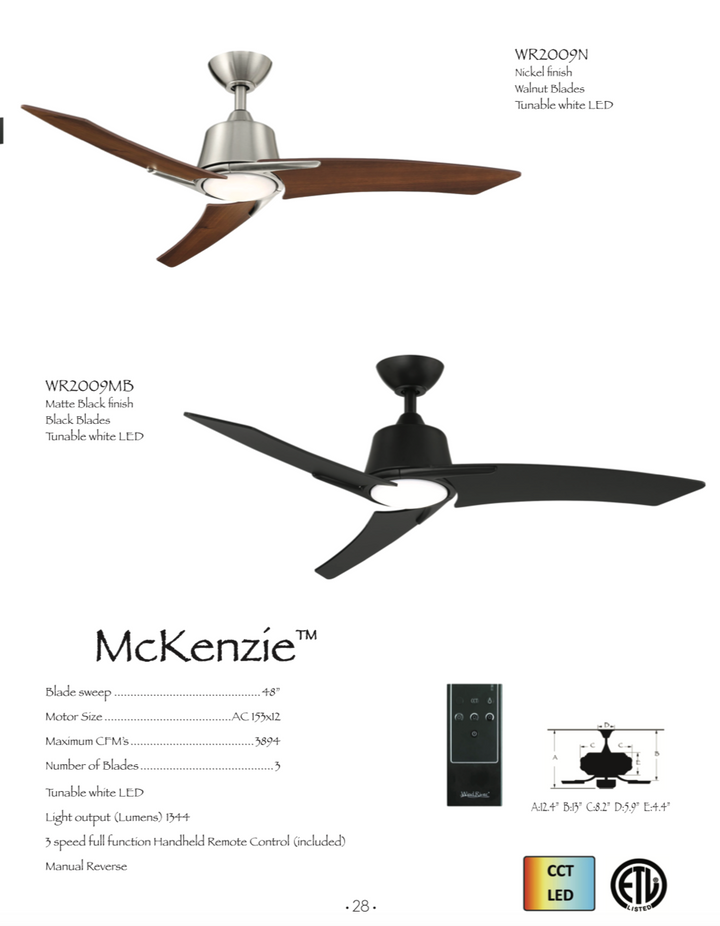 Wind River McKenzie 48" Ceiling Fan with CCT 14W LED and Remote