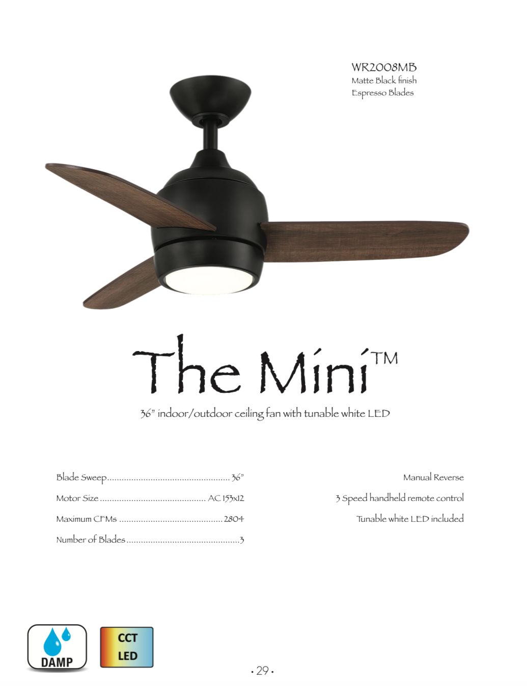 Wind River The Mini 36" Indoor/Outdoor Ceiling Fan with CCT 14W LED and Remote