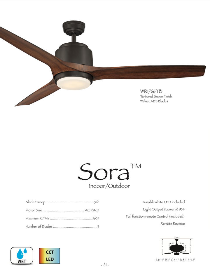 Wind River Sora 56" Outdoor Ceiling Fan with CCT 17W LED and Remote