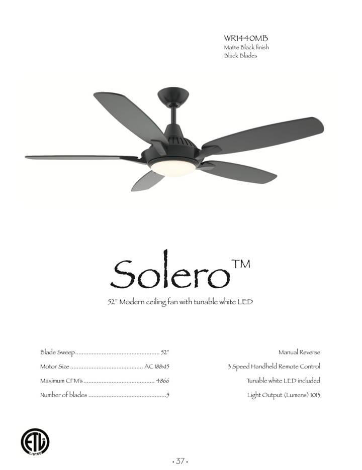 Wind River Solero 52" Ceiling Fan with CCT 17W LED and Remote