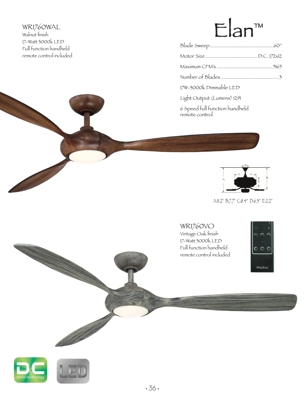 Wind River Elan 60" with 17W LED DC Ceiling Fan with Remote