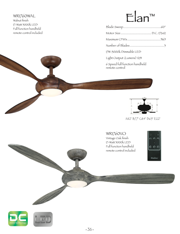 Wind River Elan 60" with 17W LED DC Ceiling Fan with Remote